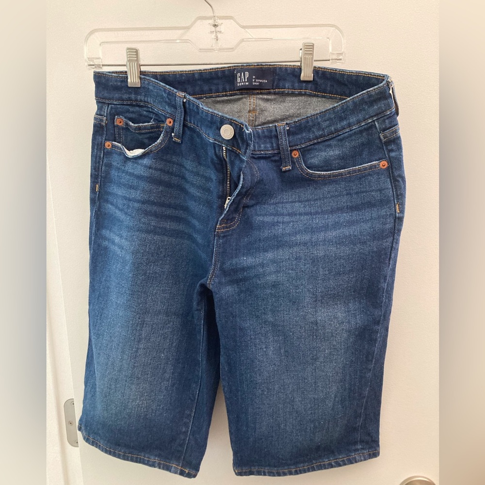 GAP Women's Dark Blue 9" Bermuda Jeans Shorts